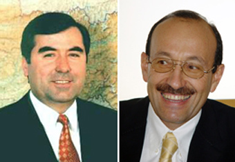 Президент Таджикистана Эмомали Рахмонов (слева) и  Президент ЕАЕК Александр Машкевич (справа).